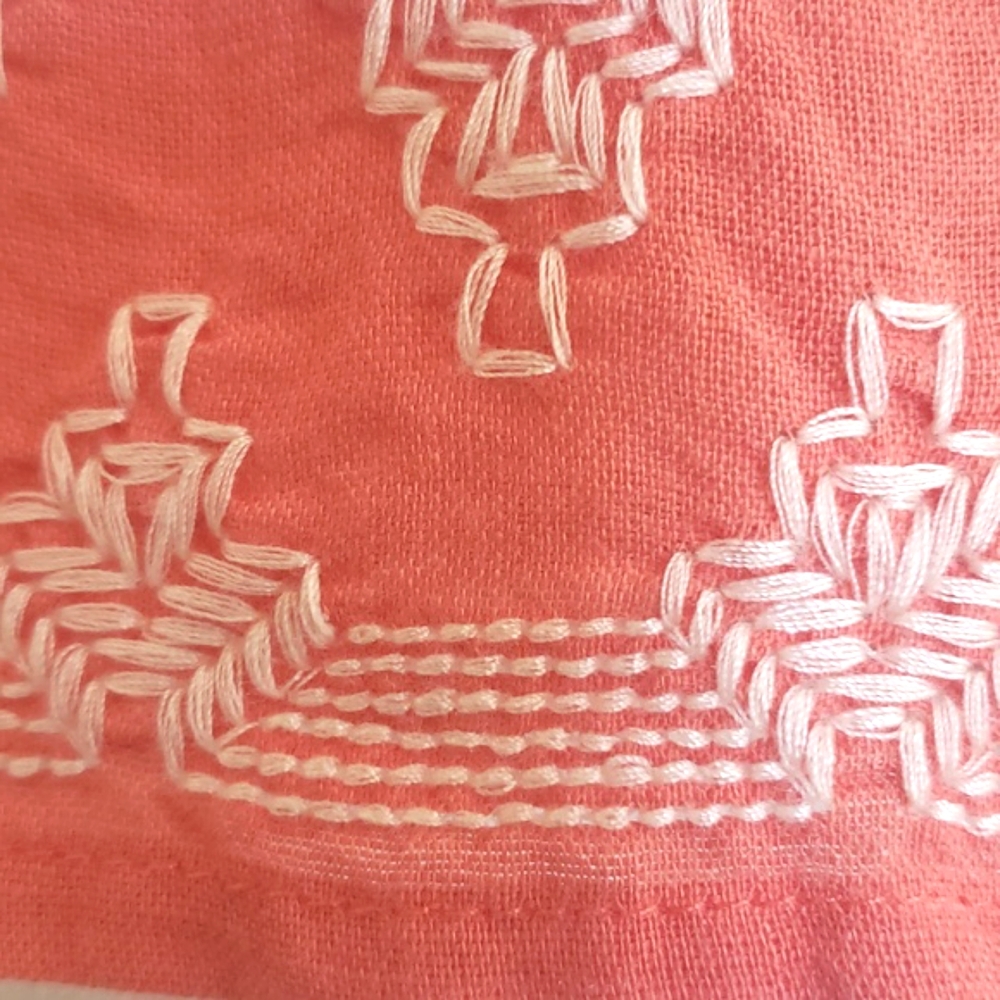 Anthropologie Floreat Embroidered Linen Blend Tank Top Coral Orange Scoop Neck S - Picture 14 of 16